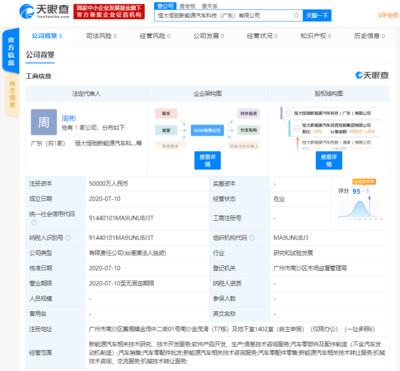 恒大新能源汽車斥資15億成立兩家新公司，全力推動(dòng)信息咨詢業(yè)務(wù)布局